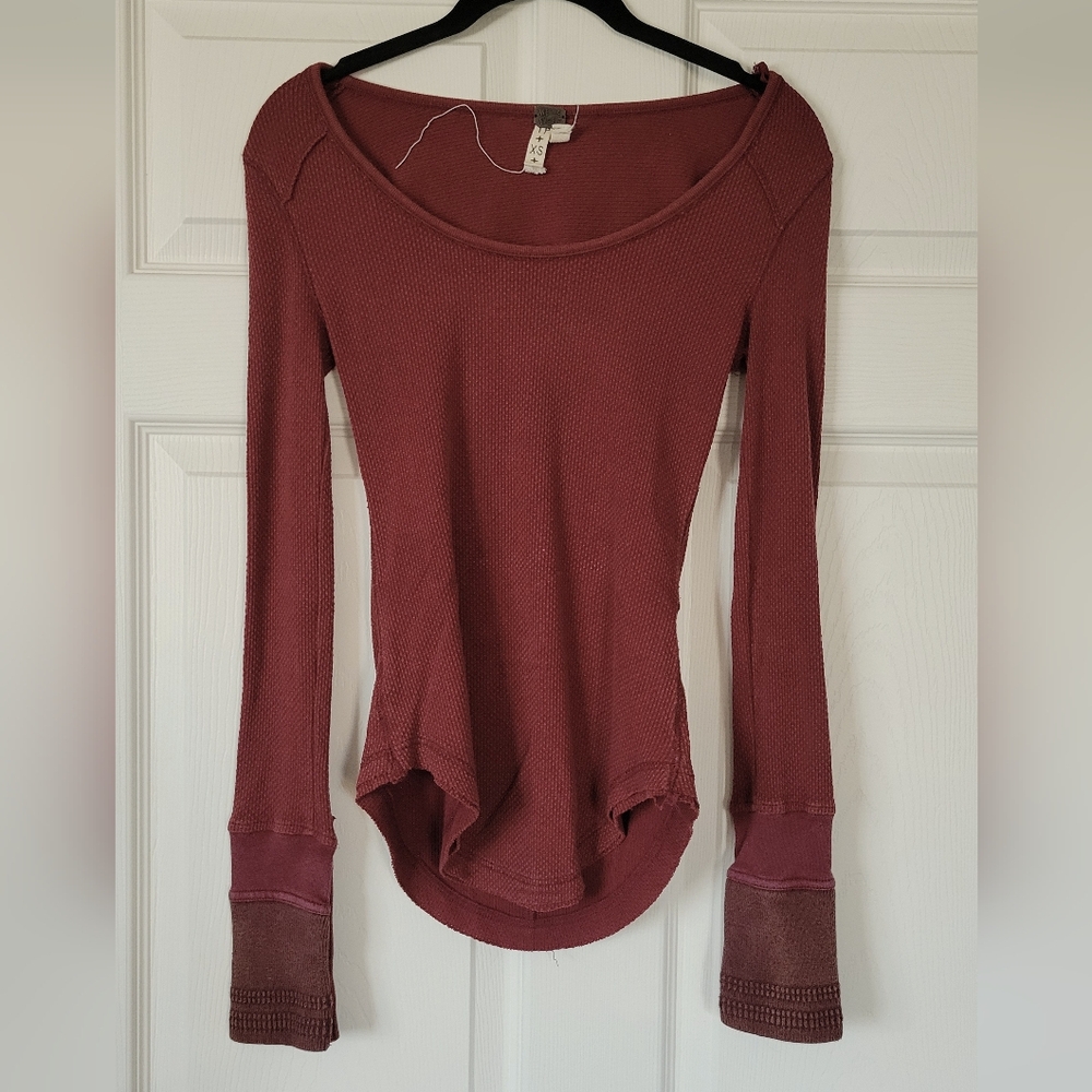 Free People Maroon Long Sleeve Bodysuit